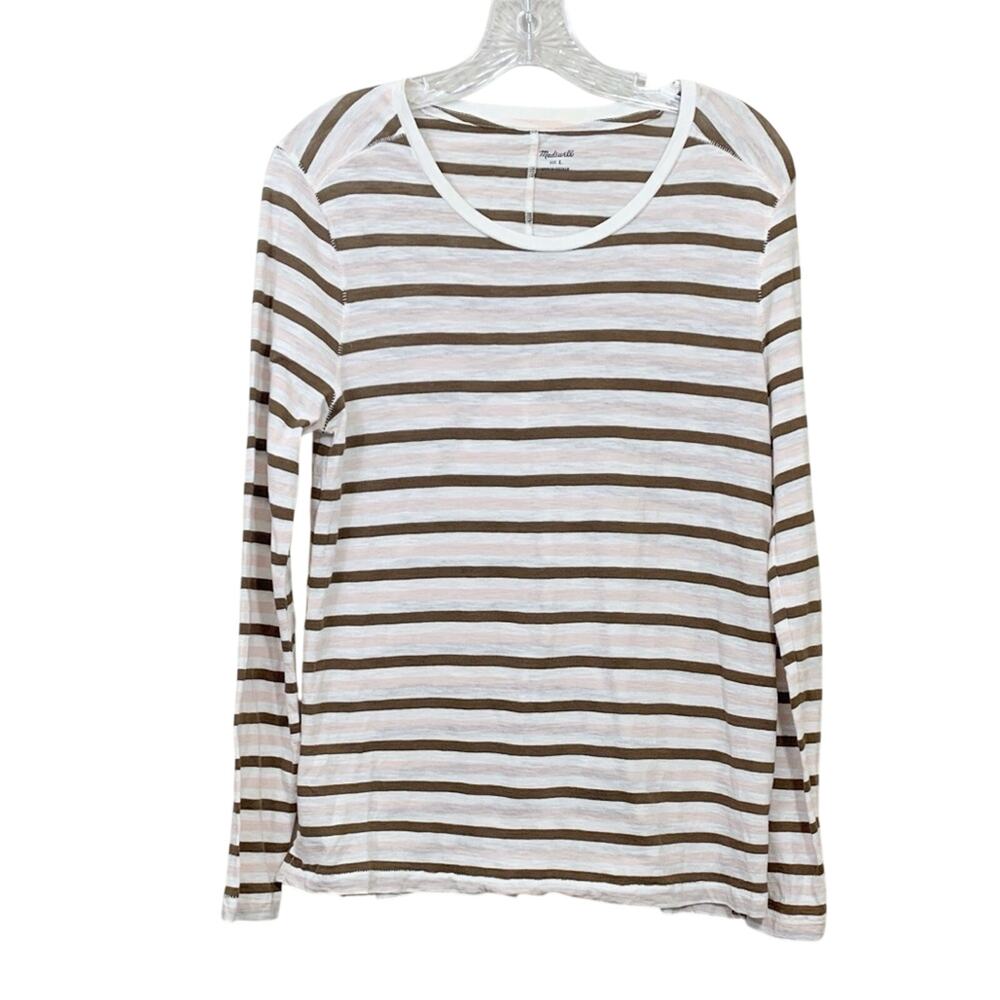 Madewell Whisper Cotton Striped Long Sleeve Tee - White/Brown/Pink